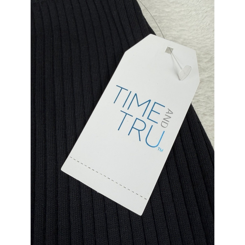 TIME & TRU Black Rib Knit Stretch Elastic Waist Side Slit Midi Column Skirt M - Picture 4 of 10
